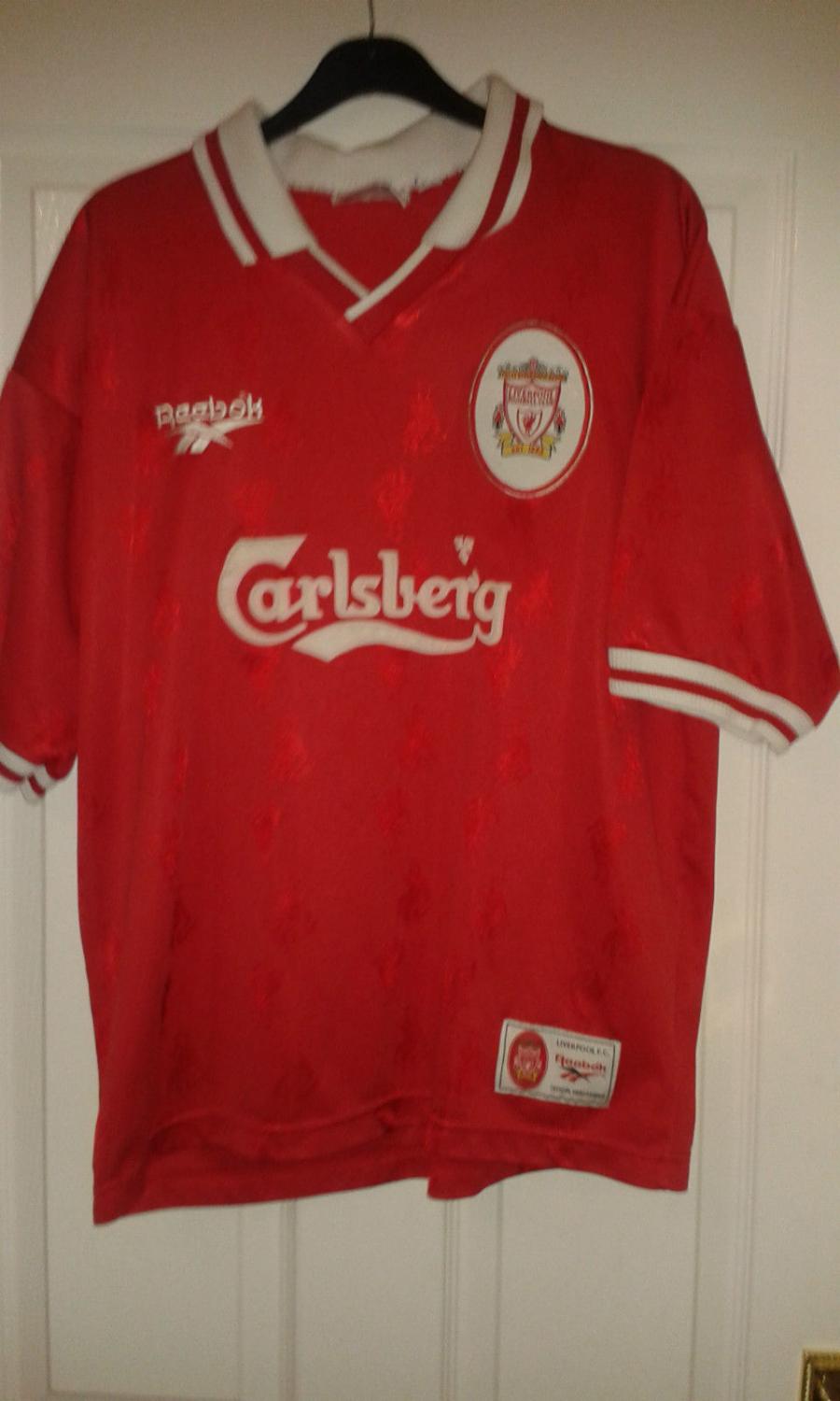 Mens Liverpool 1996-98 Football Sport Home Carslberg Shirt T-Shirt Tee Top 