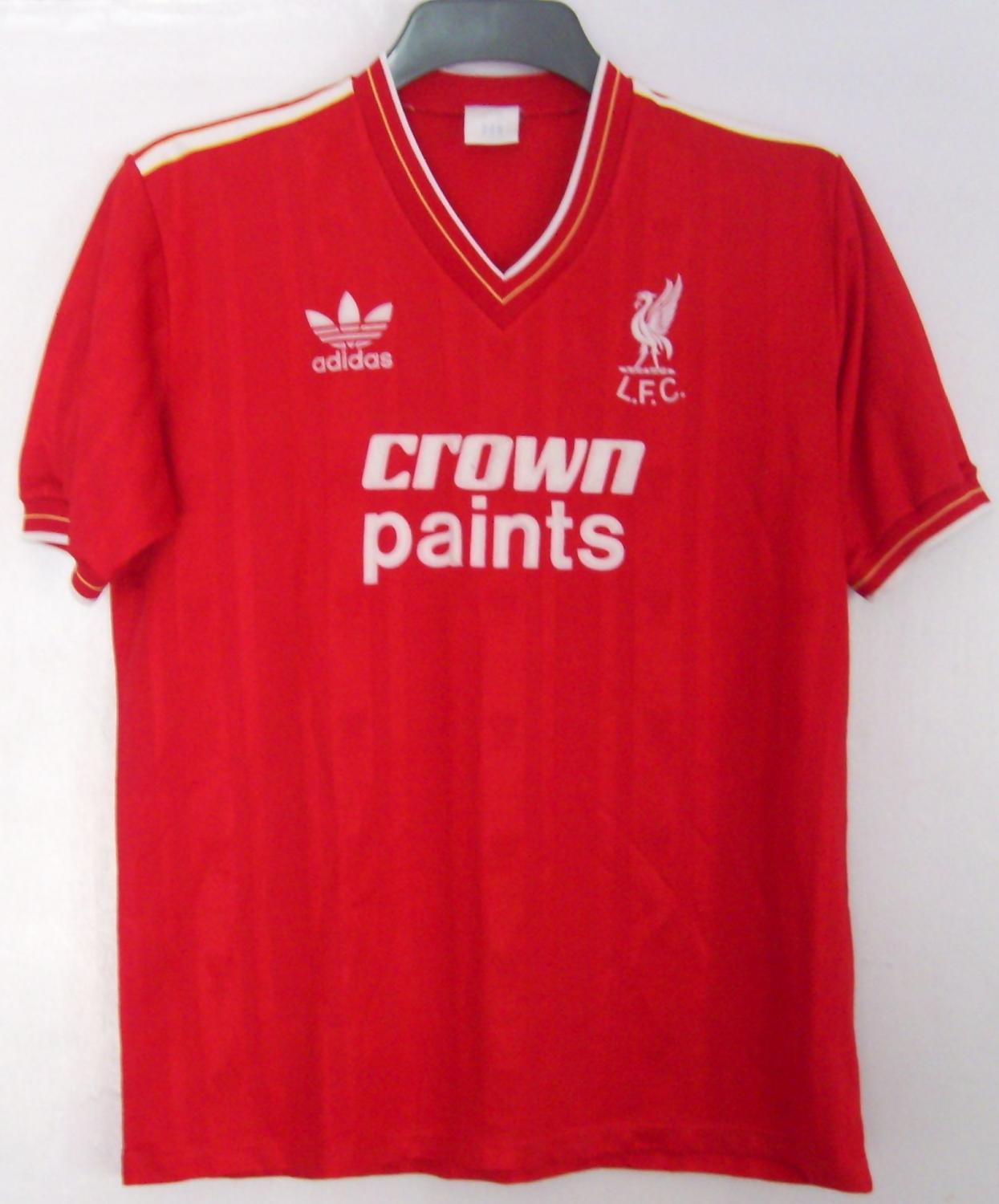 En cualquier momento barco Emulación Liverpool Home Camiseta de Fútbol 1986 - 1987. Sponsored by Crown Paints