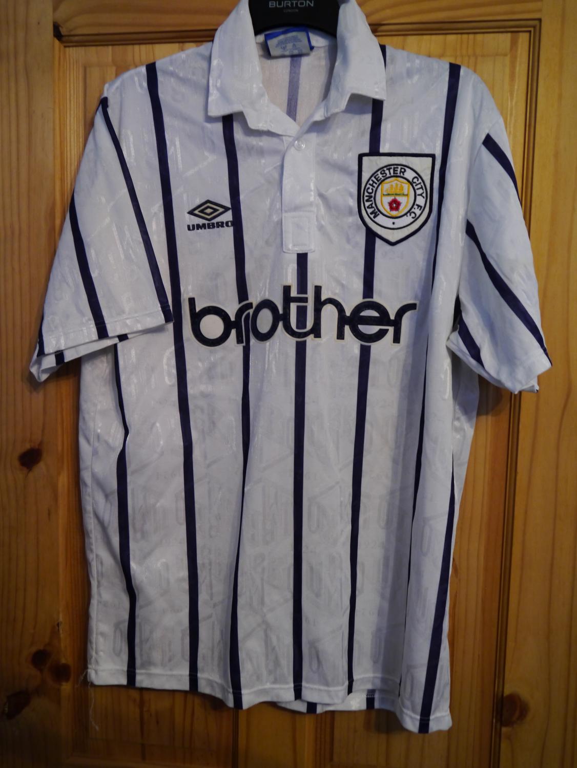 Manchester City Third football shirt 1993 - 1995. Sponsored by Brother