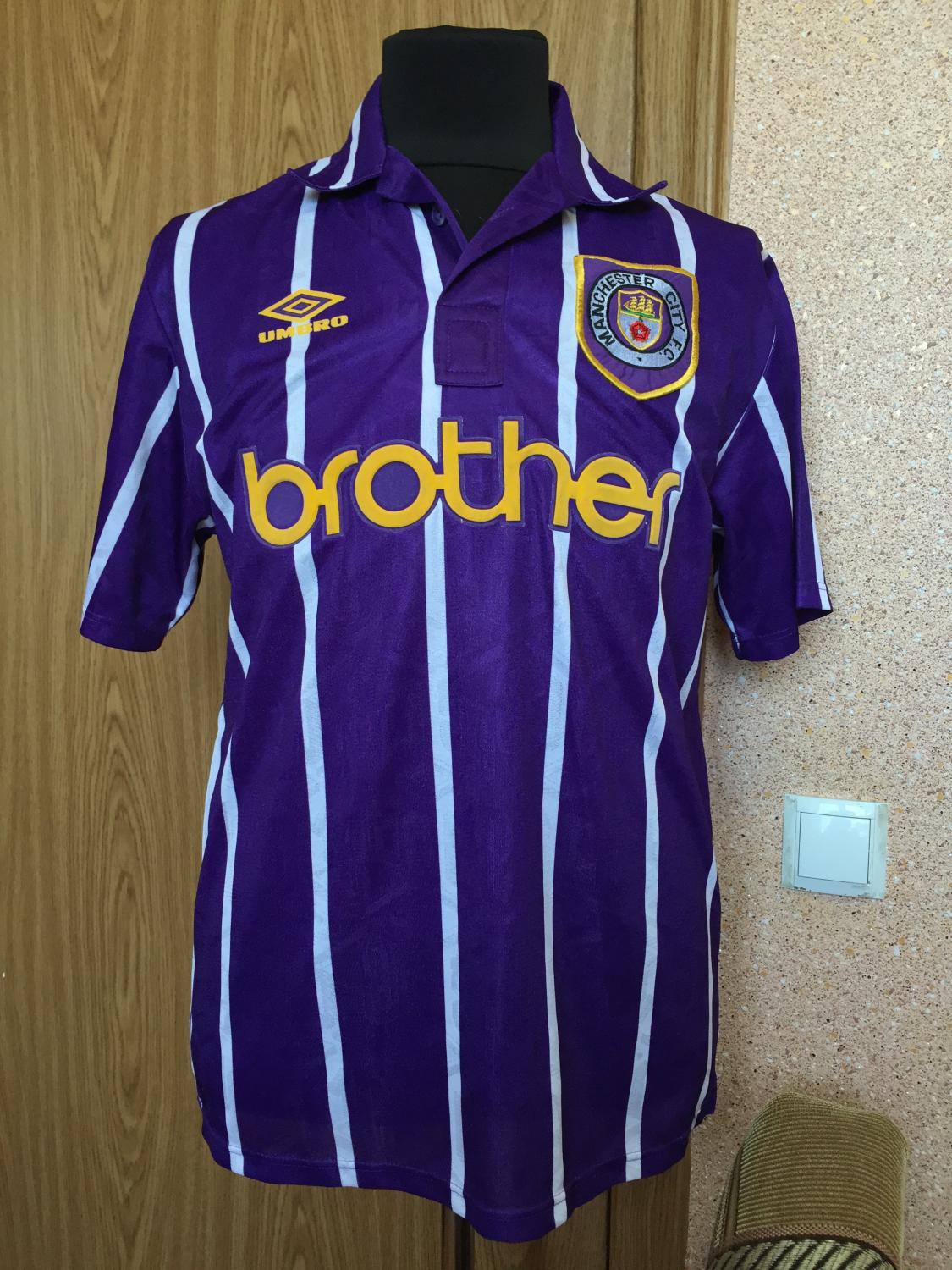 Manchester City Away football shirt 1992 - 1994. Sponsored by Brother