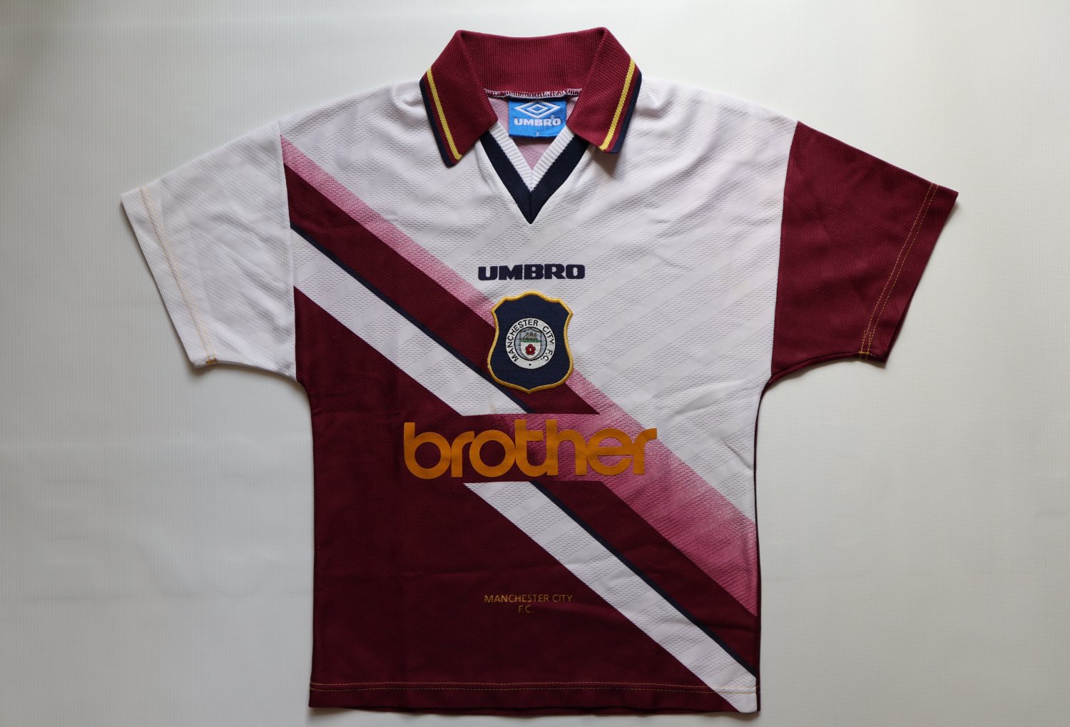 Manchester City Away football shirt 1996 - 1997. Sponsored by Brother