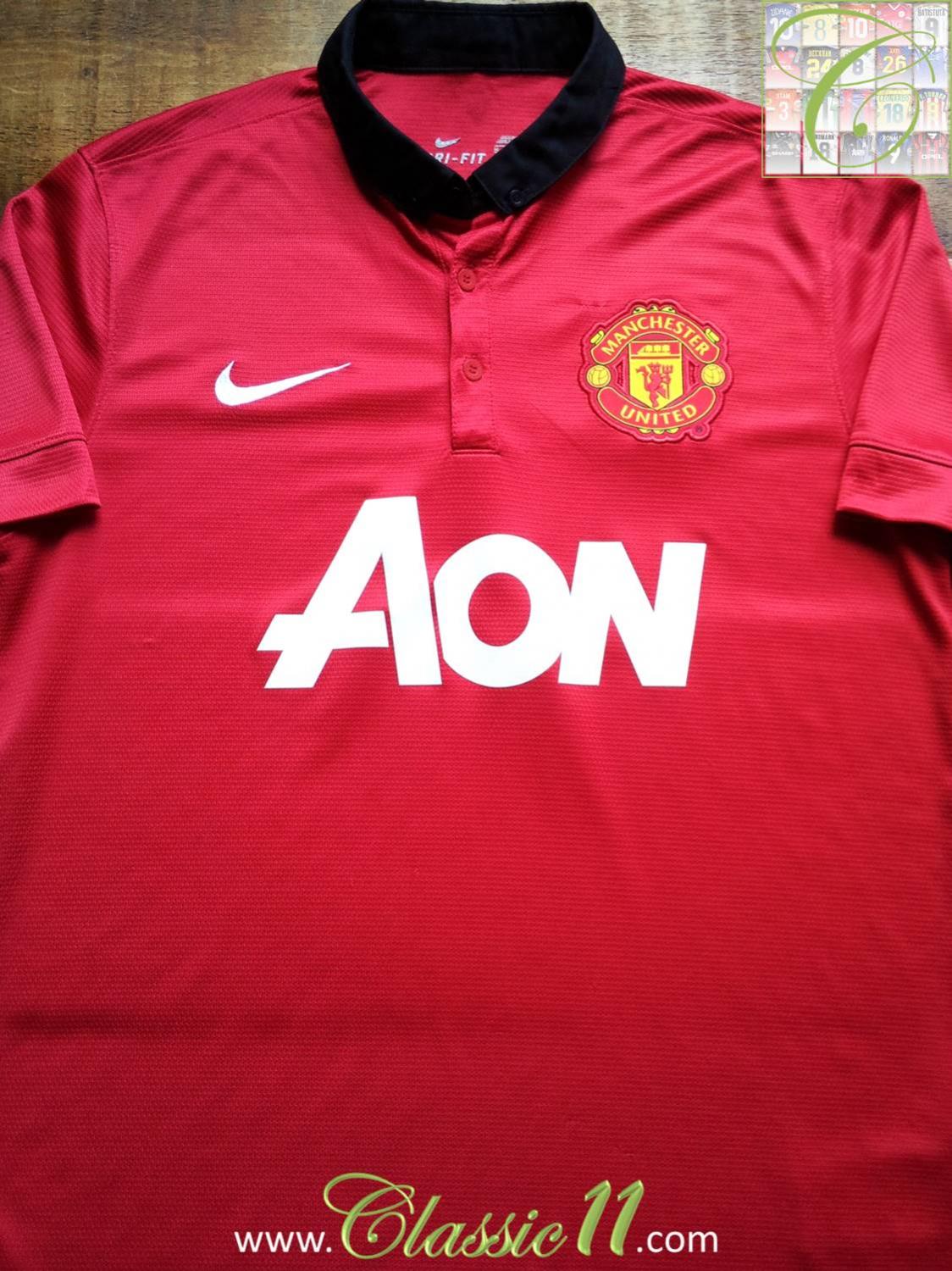 Manchester United Home football shirt 2013 - 2014. Sponsored by AON