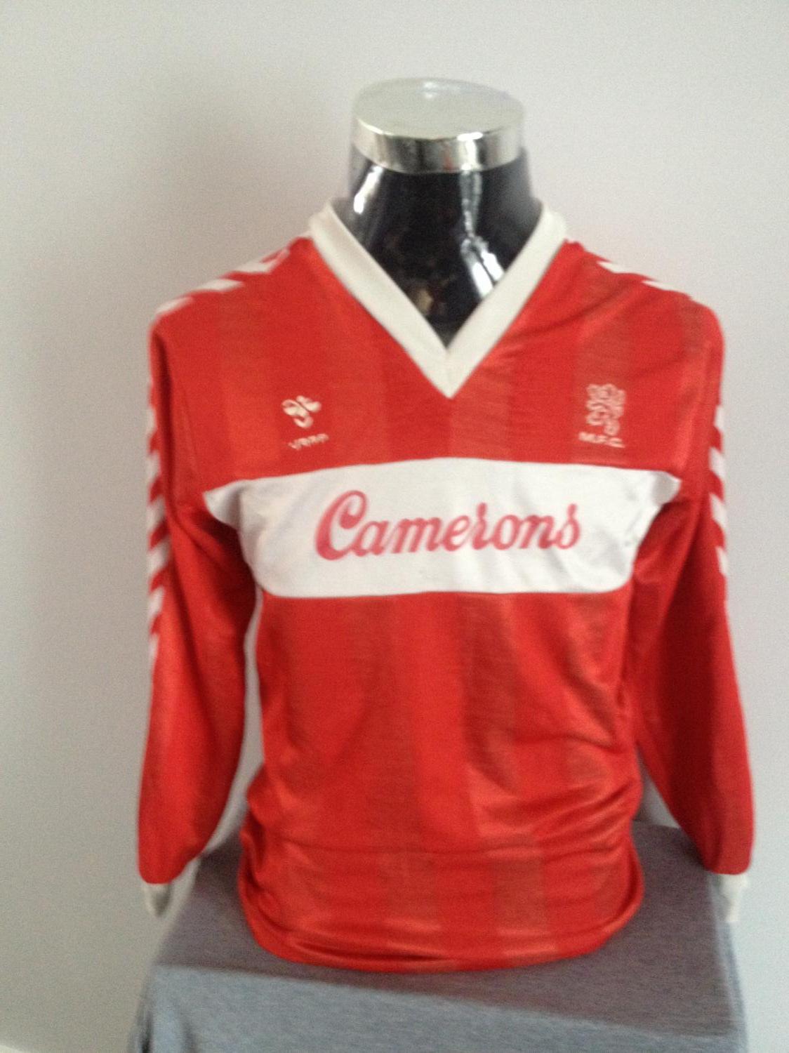 Middlesbrough Home football shirt 1986. Sponsored by Camerons