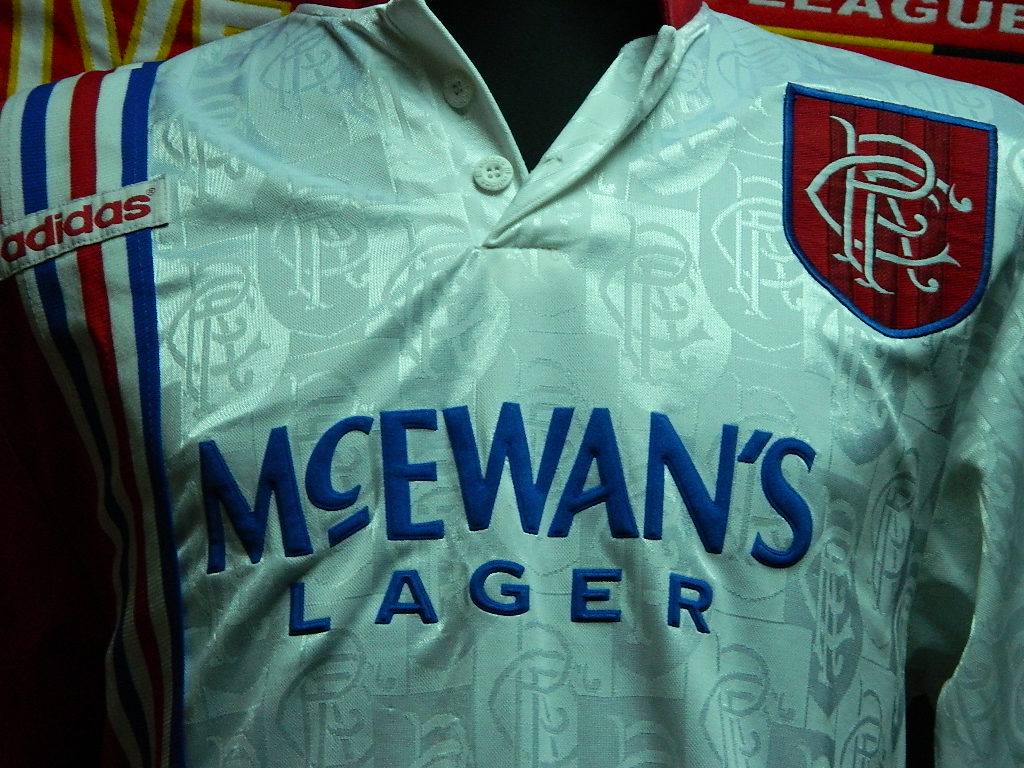 Rangers Away football shirt 1996 - 1997. Sponsored by McEwanâs
