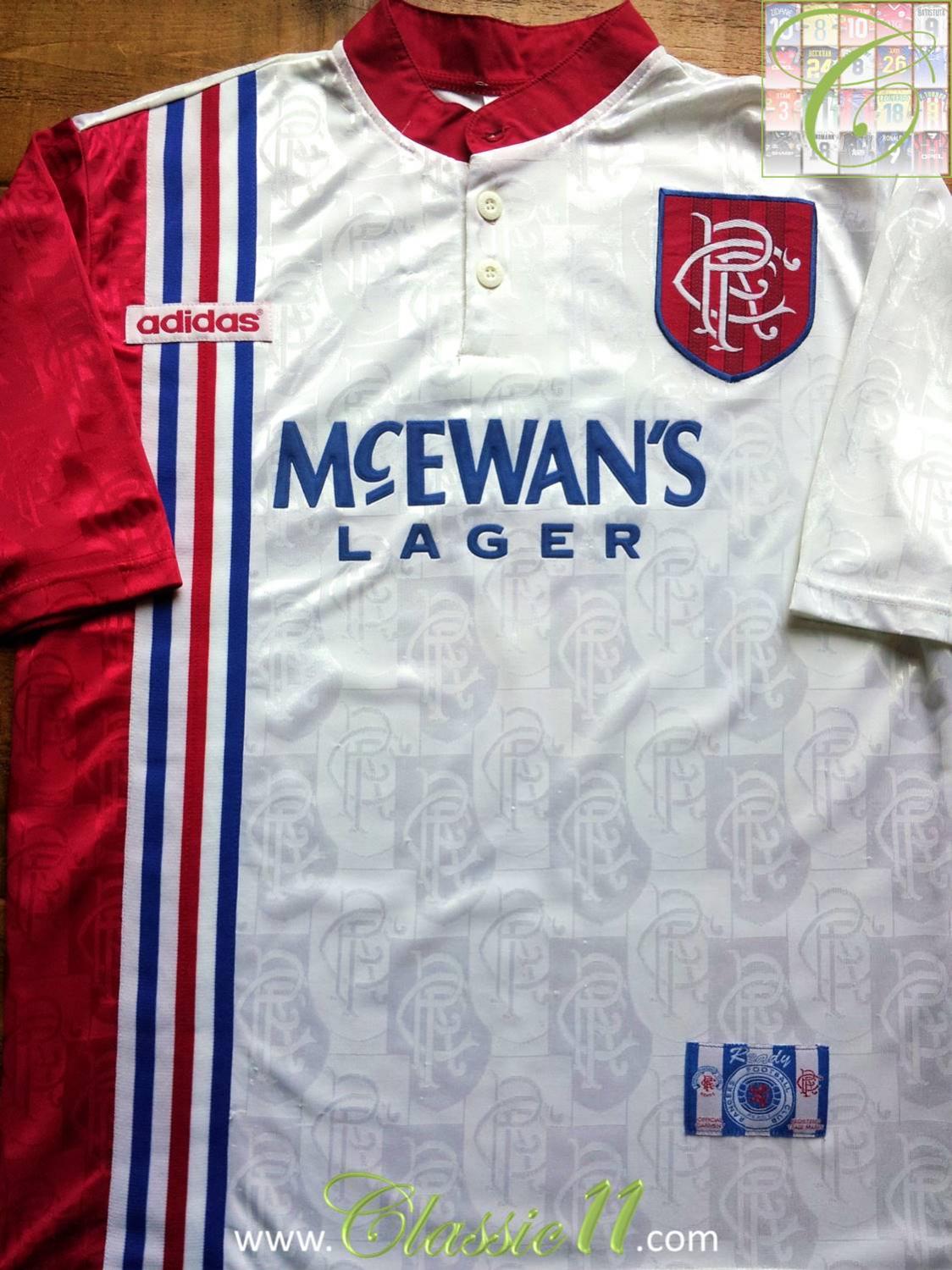 Rangers Away football shirt 1996 - 1997. Sponsored by McEwanâs