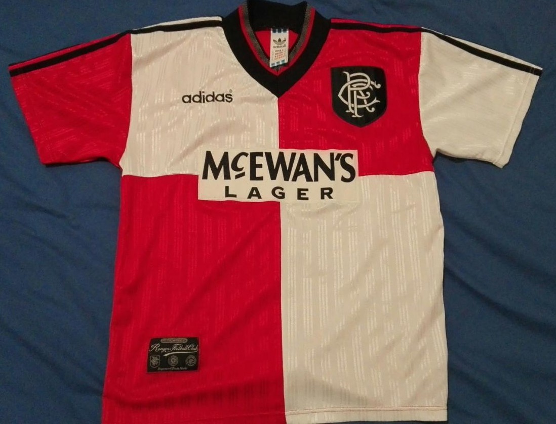 Rangers Away football shirt 1995 - 1996. Sponsored by McEwanâs