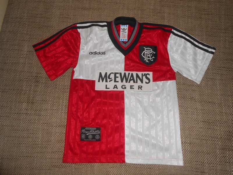 Rangers Away football shirt 1995 - 1996. Sponsored by McEwanâs
