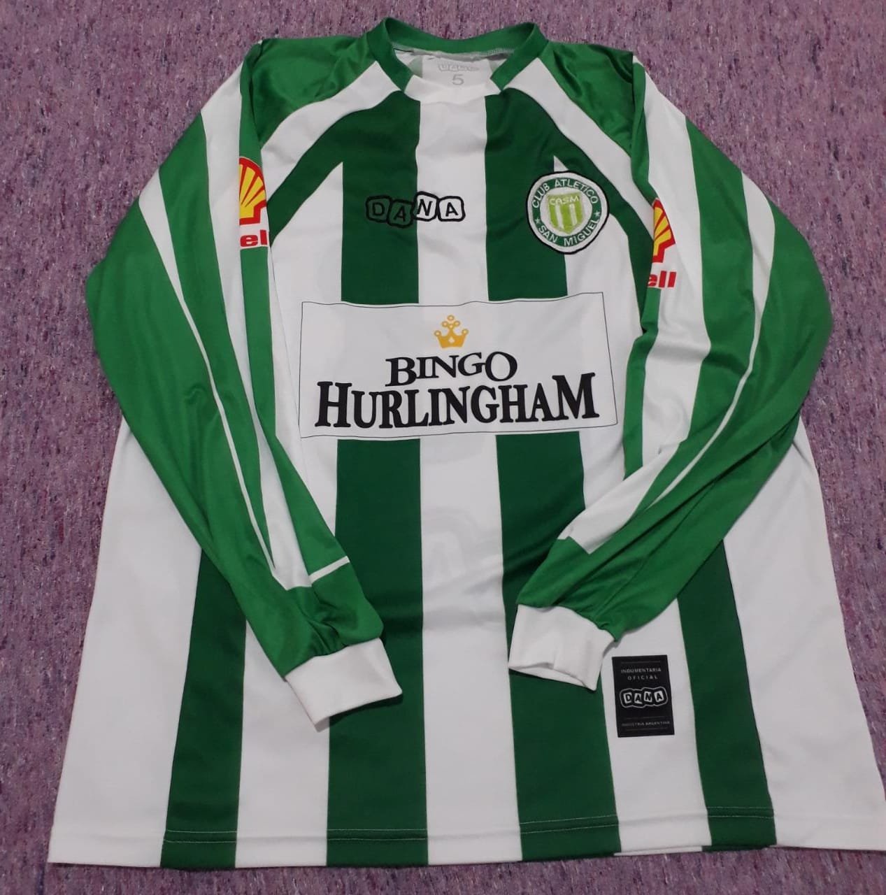 Club Atletico San Miguel Home football shirt 2005. Sponsored by Bingo  Hurlingham