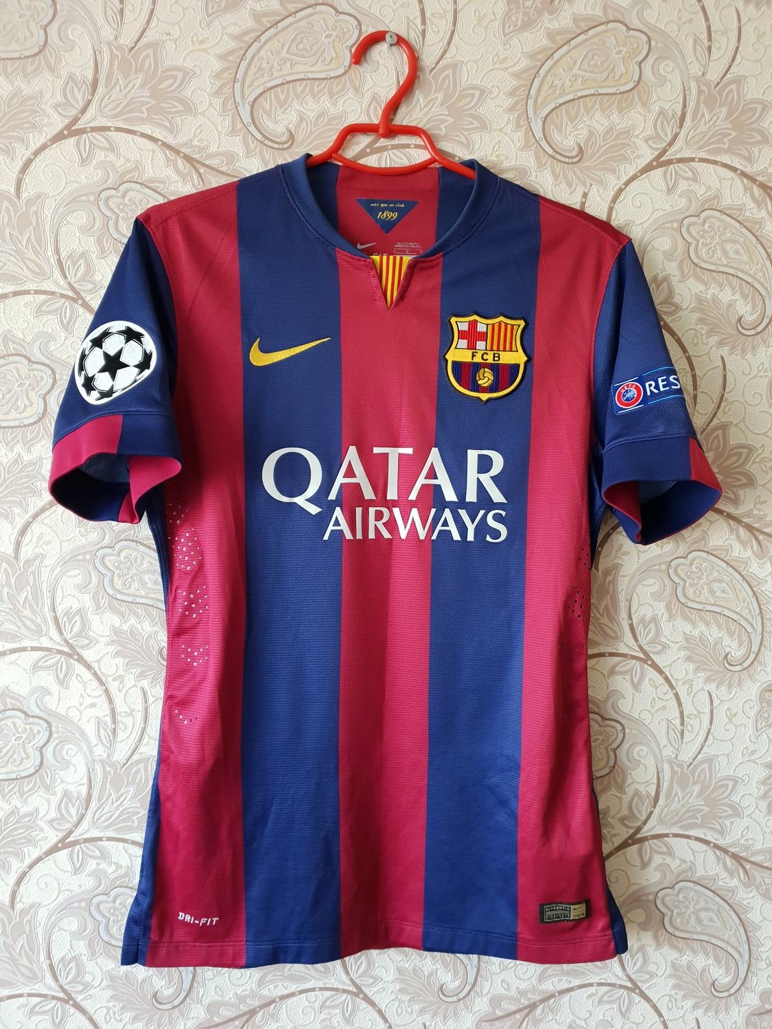 Barcelona Home football shirt 2014 - 2015. Sponsored by Qatar Airways