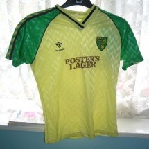Norwich City Home football shirt 1986 - 1987 sponsored by Fosters Lager