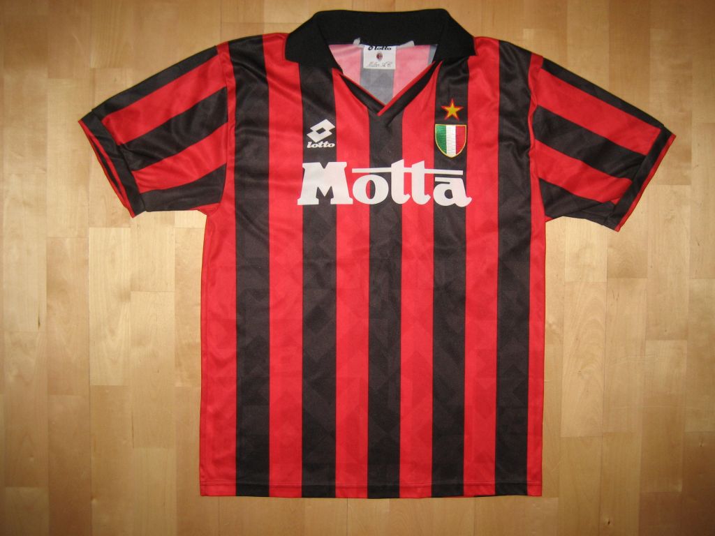 AC Milan Home football shirt 1993 - 1994. Sponsored by Motta