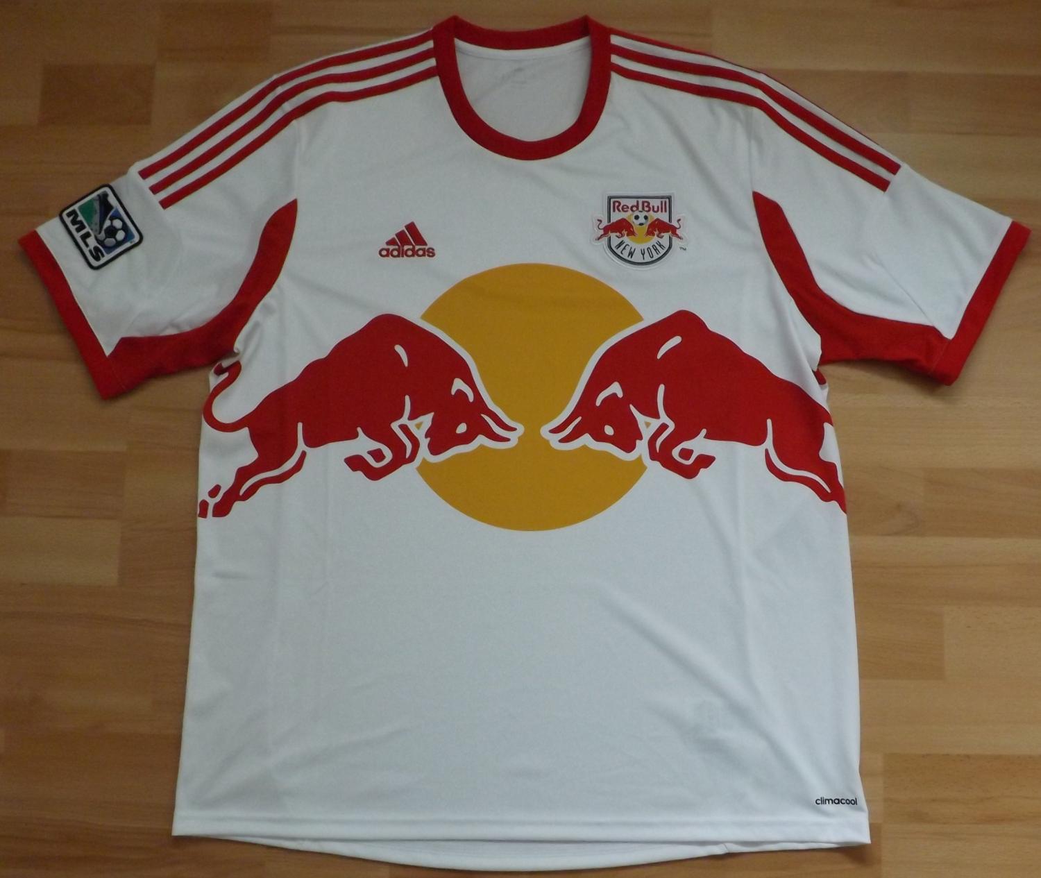 New York Red Bulls Home football shirt 2013 - 2014. Sponsored by Red Bull