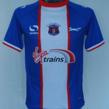 Carlisle United Home football shirt 2014 - 2015 sponsored by Virginia Trains