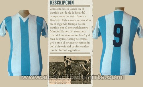 Racing Club Home football shirt 1950 - 1951