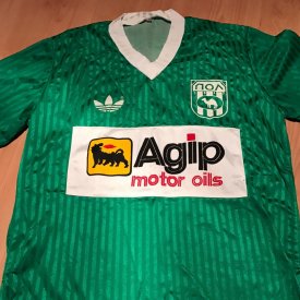 Pezoporikos Larnaca FC Home football shirt 1980 - ? sponsored by Agip