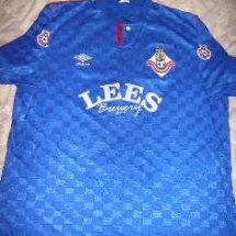 Oldham Athletic Home football shirt 1987 - 1988 sponsored by Lees