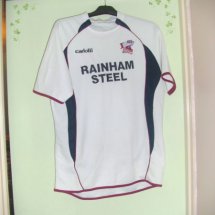 Scunthorpe United Home football shirt 2007 - 2009 sponsored by Rainham Steel