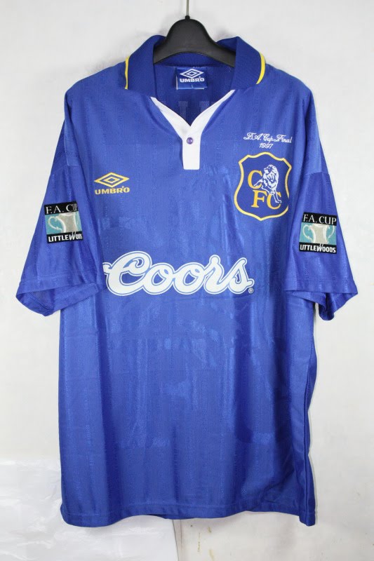 Chelsea Home football shirt 1995 - 1997. Sponsored by Coors