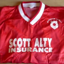 Accrington Stanley Home φανέλα ποδόσφαιρου 1988 - 1989 sponsored by Scott Alty Insurance