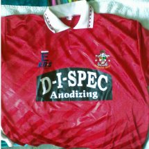 Accrington Stanley Home φανέλα ποδόσφαιρου 1995 - 1996 sponsored by D-I-Spec Anodizing