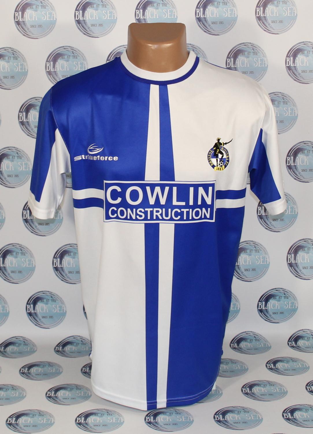 Bristol Rovers Home football shirt 2001 - 2003. Sponsored by Cowlin Construction