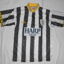 Notts County Home football shirt 1994 - 1996 sponsored by Harp Lager