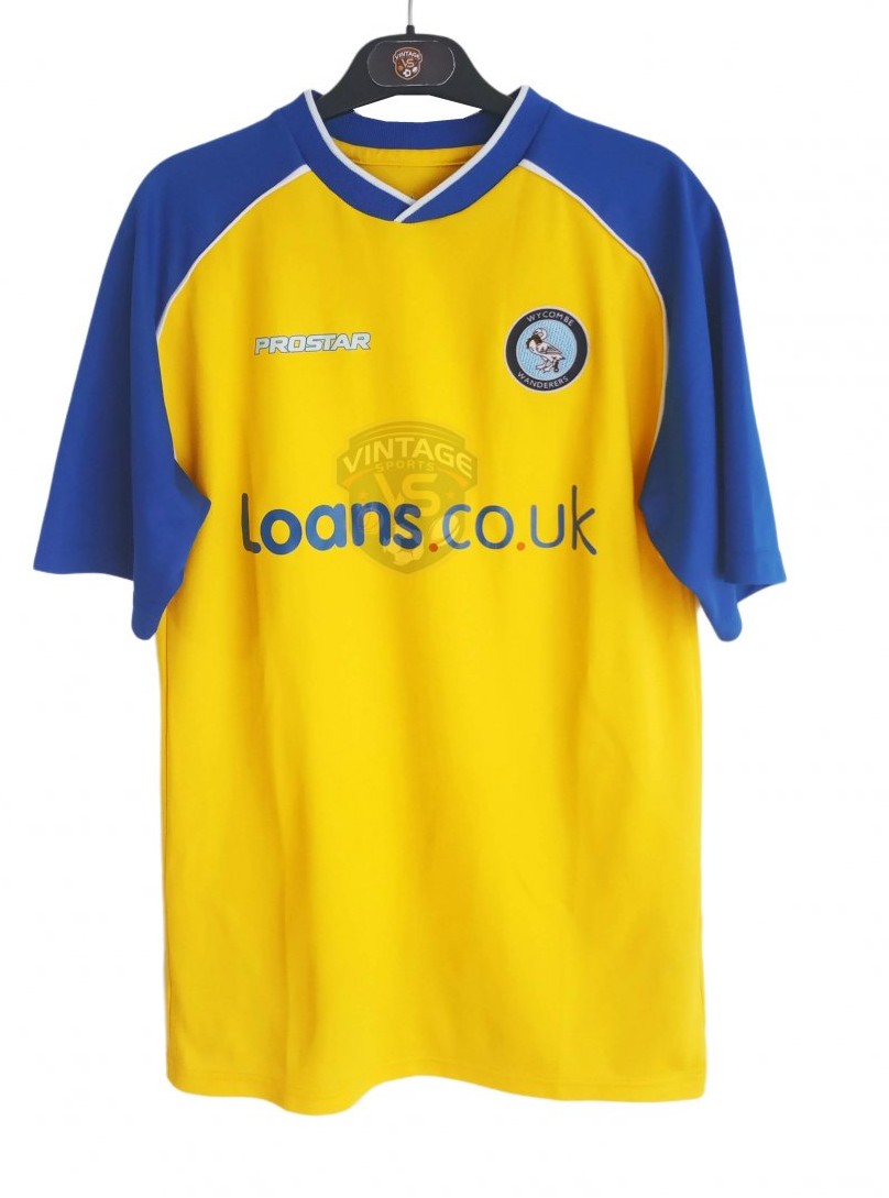 Puede soportar escotilla fax Wycombe Wanderers Visitante Camiseta de Fútbol 2004 - 2005.