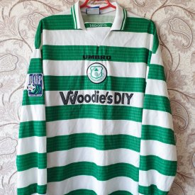 Shamrock Rovers Home football shirt 1997 - 1999 sponsored by Woodies DIY